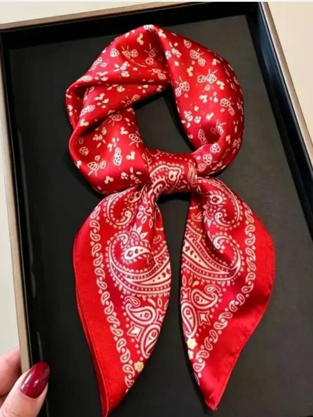 Silk-feel Red Paisley Bandana Scarf - Fashionable Women’s Accessory